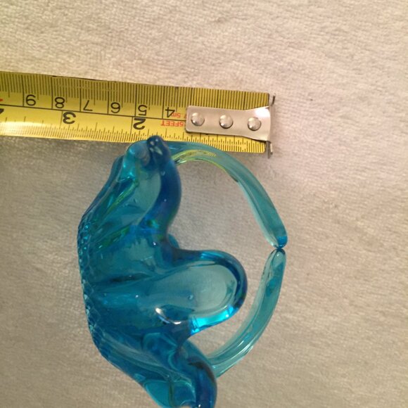 Small Blue Art Glass Basket 3" Trinket Dish Ring Holder Bubbles - Picture 9 of 11